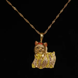 Yorkie Yorkshire Pendant Necklace 20"-22" Rhinestone Encrusted GOLD Plating  - Picture 1 of 3