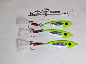 3- 1.5 oz SHAD Fishing Casting Jigging Slab Lead Spoon Lures white / chartreuse - Picture 1 of 6