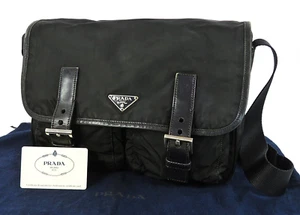 Authentic PRADA Black Nylon and Leather Messenger Crossbody Shoulder Bag #60093F - Picture 1 of 19