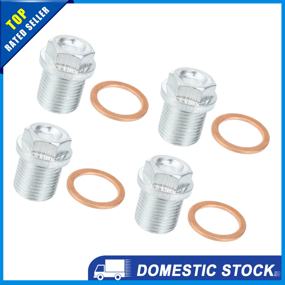 Pack of 4 for Volvo M18x1.5 Engine Oil Drain Plug Screw with Seal Ring Silver - Image 1 of 4