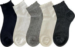 Zrylibya Women Cute Hollow Out Crochet Ankle Socks Scalloped Pointelle Solid - Picture 1 of 12