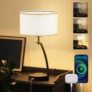 Modern Desk Lamp Dimmable Table Lamp Touch Control Nightstand Lamp Charging Port - Picture 1 of 7