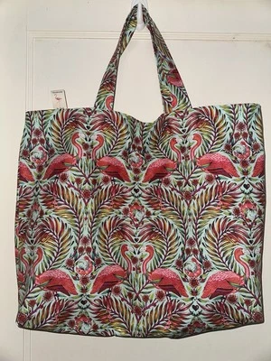 Тульская розовая моющаяся сумка-тоут ручной работы с фламинго и креветками Daydreamer - Изображение 1 из 4