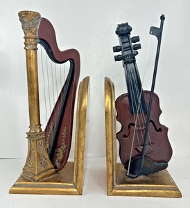 Unique Vintage Harp & Cello Bookends, Beautiful & Heavy 12" tall - Picture 1 of 12