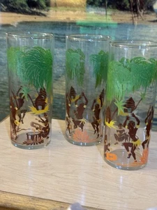 Vintage Tiki Bar Tanzende Eingeborene Tom Collins Gläser Federal Glas Tiki Stamm - Bild 1 von 7