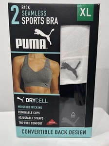 PUMA 2 Pack Seamless Sports Bra, White/Black, Size XL - Picture 1 of 3