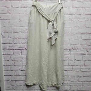 Pantalone Palazzo Bellambia 100% Lino Taglia L Italia Gamba Larga Cravatta Vita Boho Lagenlook - Foto 1 di 8