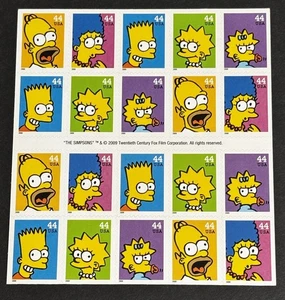 US Scott 4399-4403 The Simpsons 2009 pane of 20 stamps MNH MINT Homer Bart Marge - Picture 1 of 2