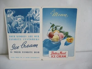 NOS Vintage Better Maid Eis Menü Abdeckung Folio Werbung Weiller Co PA - Bild 1 von 5