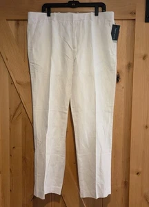New! Perry Ellis Men's Dress Pants 36x30 Bright White Flat Front Linen Blend - Picture 1 of 15