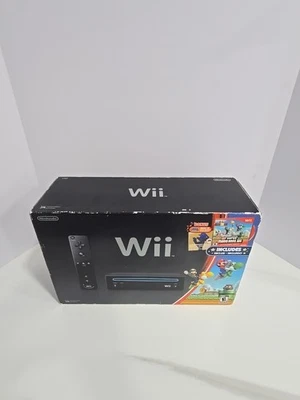Nintendo Wii New Super Mario Bros. & Galaxy CD Bundle Black Console BRAND NEW - Image 1 of 4