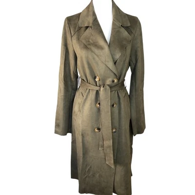 Trench coat No Less novo com etiquetas manteiga macia verde oliva camurça sintética tamanho M - Imagem 1 de 4