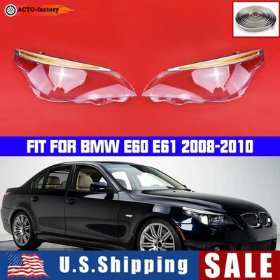 Pair Car Headlight Lens Cover Shell For BMW E60 E61 525I 530I 545I 2008-2010 - Image 1 of 4