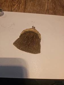 Antike deutsche Gold Mesh Kette Post Geldbörse 2 1/2" Quadrat - Bild 1 von 4