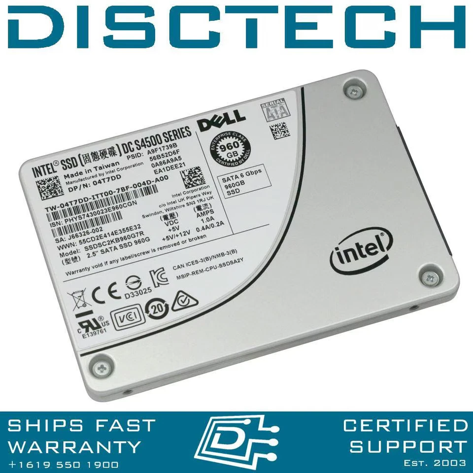 Dell 4T7DD / Intel DC S4500 960GB SATA RI SSDSC2KB960G7R 2.5in SFF SSD - Image 1 of 4