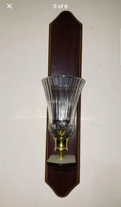 Home Interiors 2 Lot Vintage Cherry Wood Wall Candle Brass Scalloped Clear Glass - Picture 1 of 2