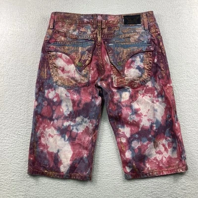 Robins 牛仔短裤男式 32 粉色红色多色闪光罕见嘻哈 — 第 1/4 张图片