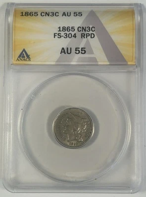 1865/1865 3 Cent Nickel FS-304 RPD ANACS AU 55 - Image 1 of 2