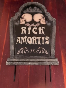 Vintage Rick Amortis Halloween Hof Deko Metall Friedhof Grabstein Grabstein - Bild 1 von 24