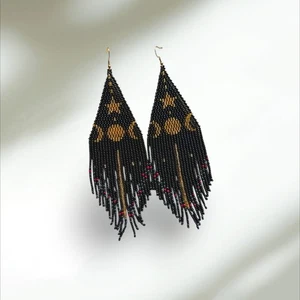 Orecchini tribali nativi grandi boho americani semi perline orecchino fatto a mano - Foto 1 di 2