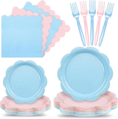  Baby Gender Reveal Plates and Napkins Set Party Supplies Table 96 Pcs - Image 1 of 4