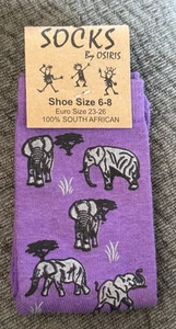 SOCKS By OSIRIS South Africa Kid’s ELEPHANT Print Socks~Size 6-8~Cotton PURPLE - Picture 1 of 5