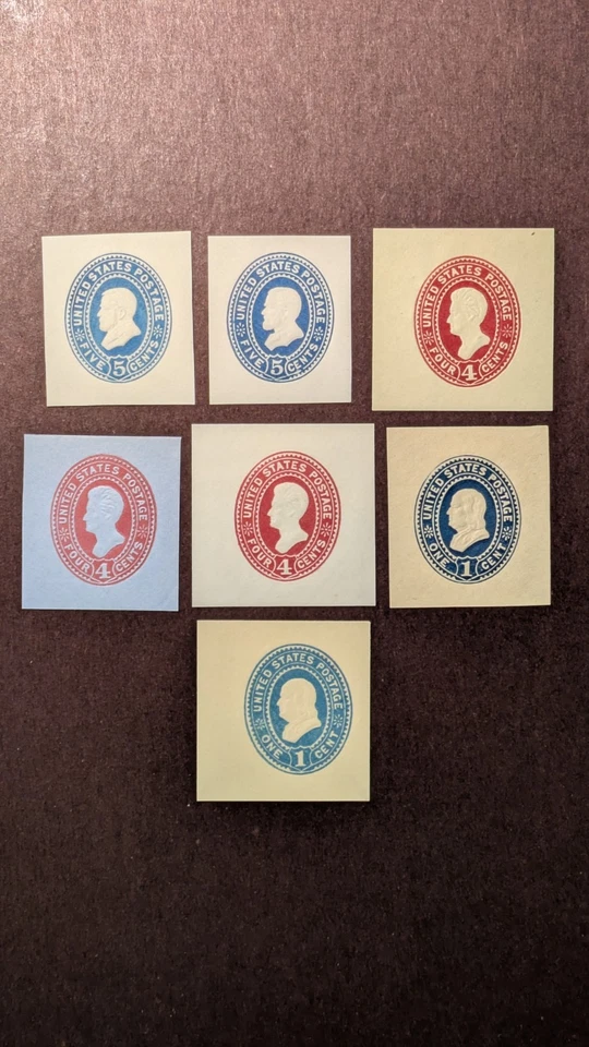 U.S. Stamps, Cut Squares very fine mint lightly hinged #U296,302,24,27,29-30,34 - Image 1 of 1