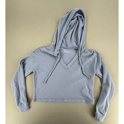 Sudadera con capucha Gilly Hicks XXS azul acanalada tejida recortada cuello en V manga larga para mujer Foto 1 de 3