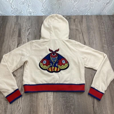 Adidas Hoodie Embellished Arts Cropped Moth Butterfly Cream White Womens XS - Image 1 of 4