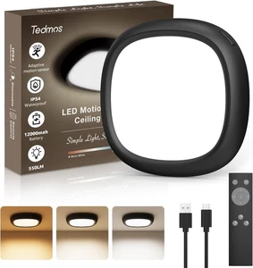 Motion Sensor Rechargeable Ceiling Light with Remote, IP54 1 Pack, Black - Picture 1 of 12