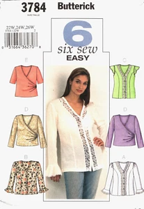 Butterick 3784 ~ leichte Bluse mit 6 Nähen ~ halb tailliert ~ Prinzennähte ~ Gr. 22W-24W-26W - Bild 1 von 4