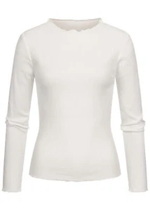 Damen 77 Lifestyle Shirt Ribbed Frill Longsleeve mit Wellendetails weiß N2104821 - Bild 1 von 2