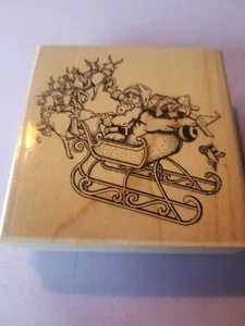 1993 Stamp Oasis 512G Christmas Sleigh ride rubber wood mounted stamp - Picture 1 of 3