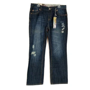 NWT Mossimo Juniors 13 Jean Dark Wash Distressed Boyfriend Lowest Rise Straight - Picture 1 of 8