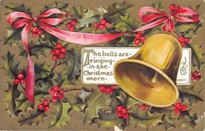 Postal de colección: las campanas suenan la mañana de Navidad, DB 1910 sin publicar, en relieve - Imagen 1 de 2