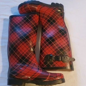 Carrini Red Plaid Sz 8 Rain Boots - Picture 1 of 7