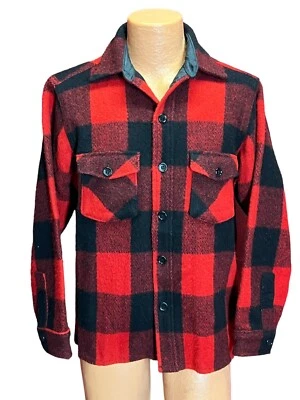 Sz M Vtg 60s Mens WOOLRICH Shirt Jacket Wool Coat Lumberjack Red Buffalo Plaid - Image 1 of 4