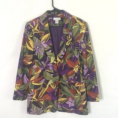 Blazer Leilei Vintage Mujer Único Tropical Multicolor Seda Un Botón Talla M Foto 1 de 4