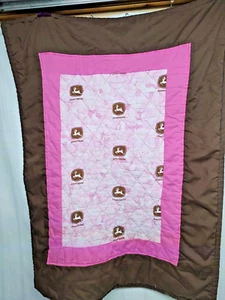 John Deere Handmade Pink and Brown Camo Small Throw Blanket 38 X 30 in - Picture 1 of 16