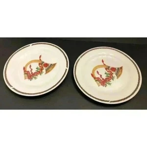 2 Vintage Christmas Horn Gibson Dessert Plates Holiday Dining Festive - Picture 1 of 9