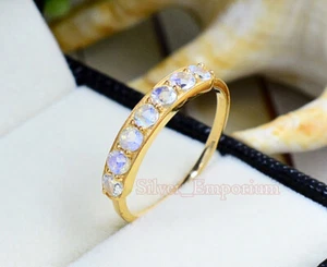 Anillo de compromiso de plata esterlina 925 piedra preciosa arco iris natural de 3 mm - Imagen 1 de 6