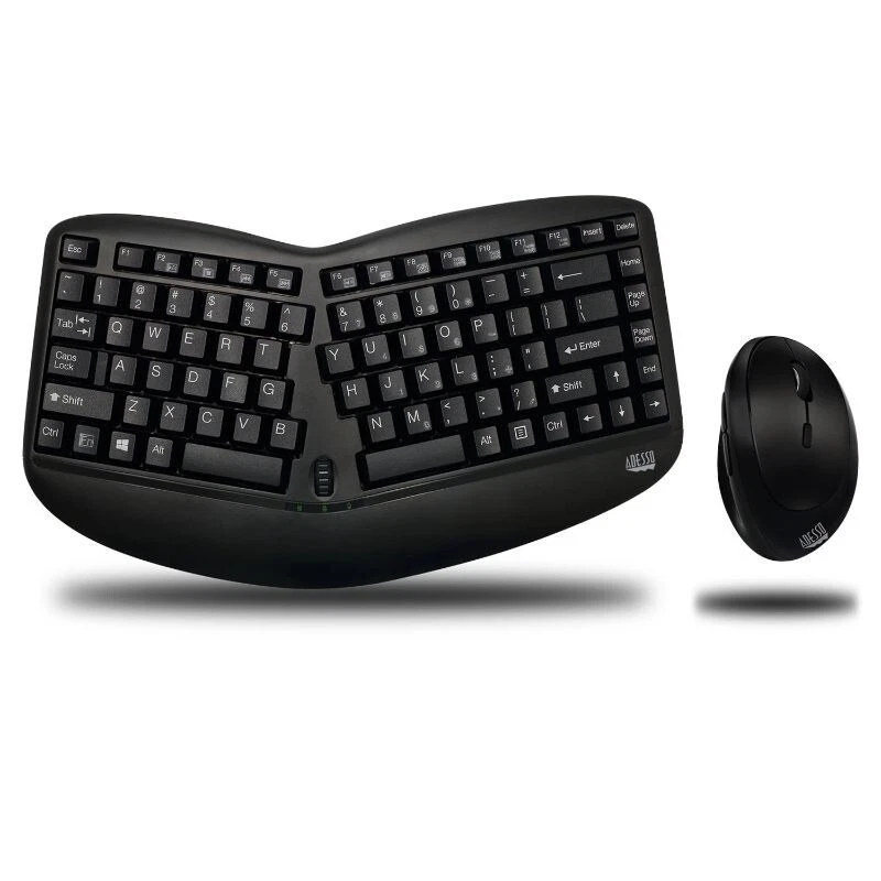 Adesso Wireless Mini Ergonomic Keyboard and Mouse Combo Black - Image 1 of 1