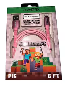 NEW! Minecraft USB-A to Lightning PIG 6ft Fast Charge Cable MFi-Certified RARE - Picture 1 of 5