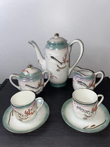 Vtg 9 Piece Hand Painted Moriage Dragonware Tea Set Japan Lithophane Geisha - Picture 1 of 12
