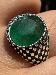 6ct Natural Emerald Real Genuine Gemstone Mens Solid 925 Sterling Silver Ring - Picture 1 of 24