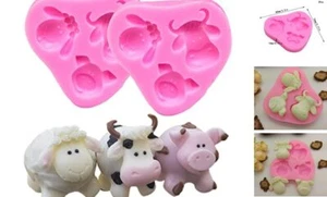 Cute Lovely Farm Animals Head Cow Sheep Pig Present Silicone Molds 2pcs Animals - Picture 1 of 7