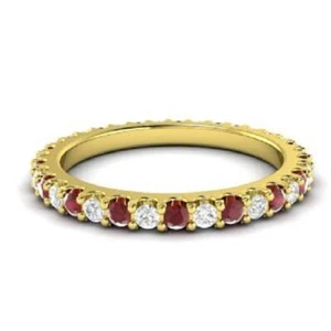 0.72 Ct Round Cut Natural Ruby & Diamond Wedding Ring 14K Yellow Gold Size 6 7 8 - Picture 1 of 4