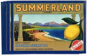 X10 WHOLESALE CRATE LABEL SANTA BARBARA SUMMERLAND VINTAGE SURF 1930S MONTECITO - Picture 1 of 2