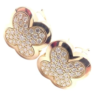 Authentic! Van Cleef & Arpels 18k Yellow Gold Diamond Pure Alhambra Earrings - Picture 1 of 12