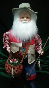 FISHING SANTA FISHERMAN CHRISTMAS FIGURE 18" TALL WITH ROD BASKET & FISH - Picture 1 of 8